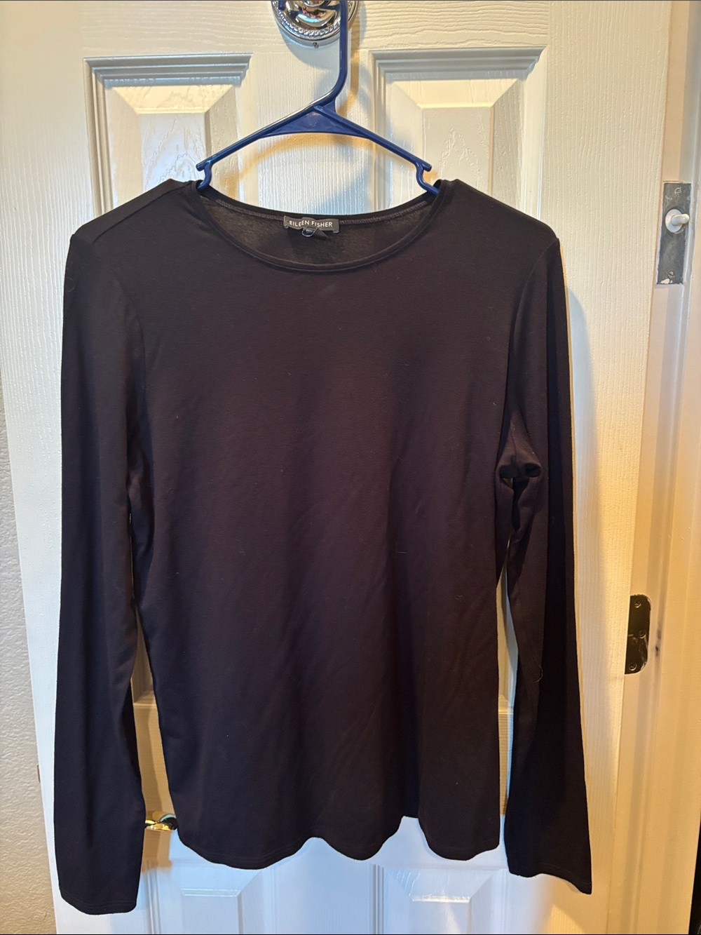 Eileen Fisher Black Viscose Spandex Stretch Jersey Long Sleeve Top Small
